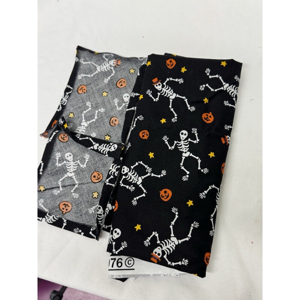 Halloween Cotton Fabric Pieces- Dancing Skeletons & Pumpkins on Black